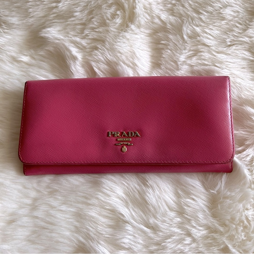 Prada Pink Saffiano Long Snap Wallet